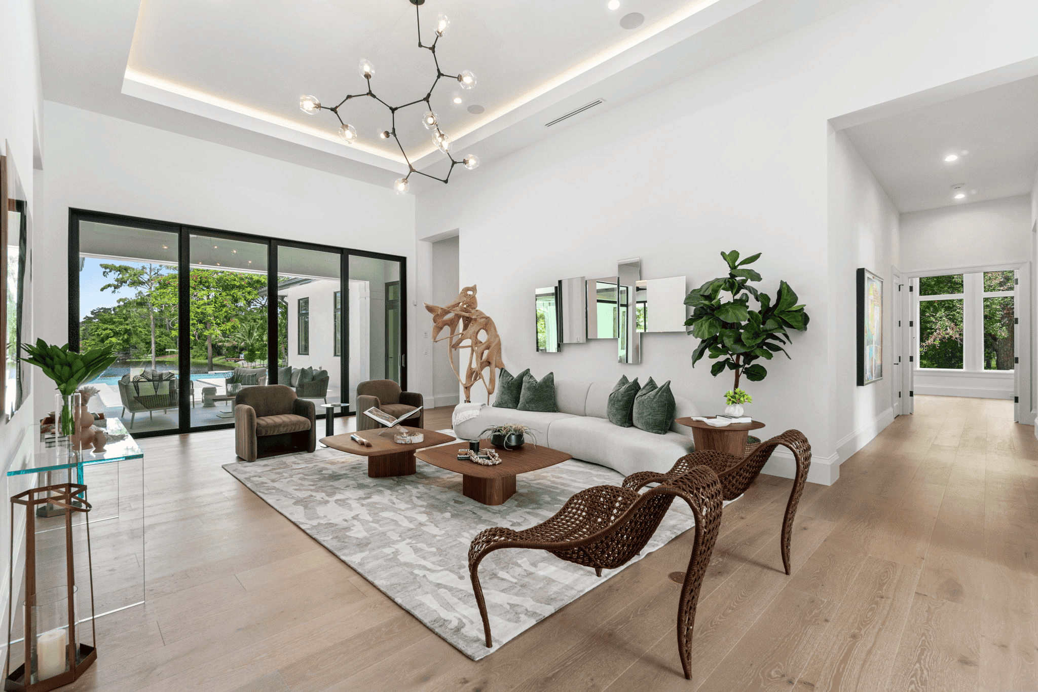 Modern coastal living room with real wood floors, European White Oak.
