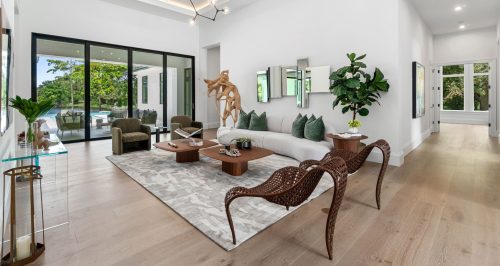 Modern coastal living room with real wood floors, European White Oak.