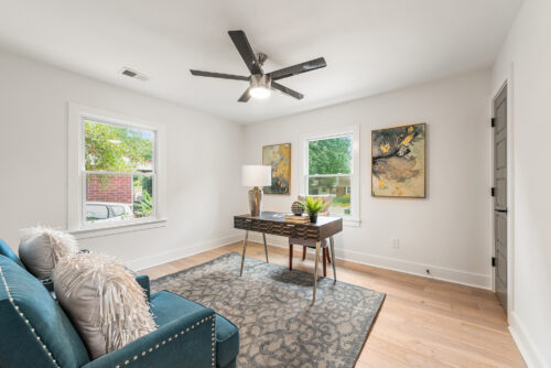 Bright home office with 1875 Heathbrook flooring