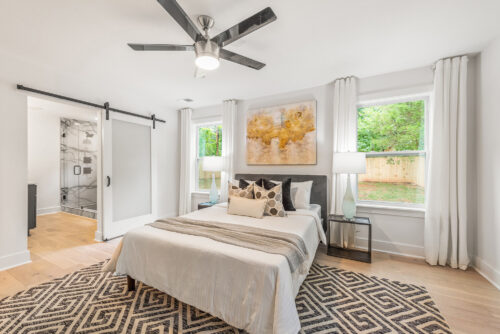 Light-filled bedroom with Real Wood Floor's European white oak flooring