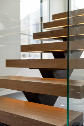 Floormade floating stair detail with integrated lighting
