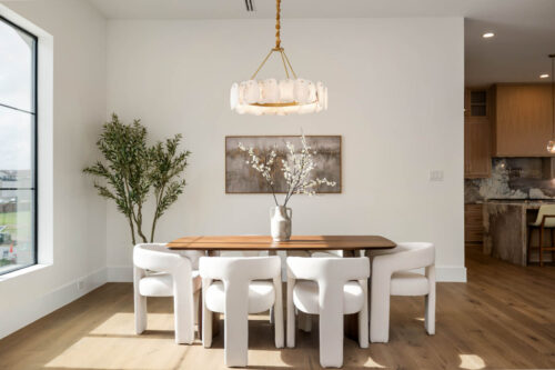 Dining room with European white oak flooring in Sugar Land TX Riverstone home