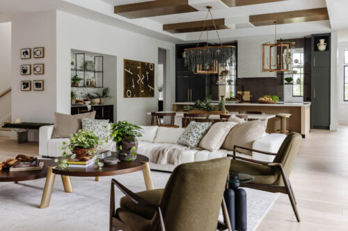 Modern organic living room with oak flooring and natural light Naples FL
