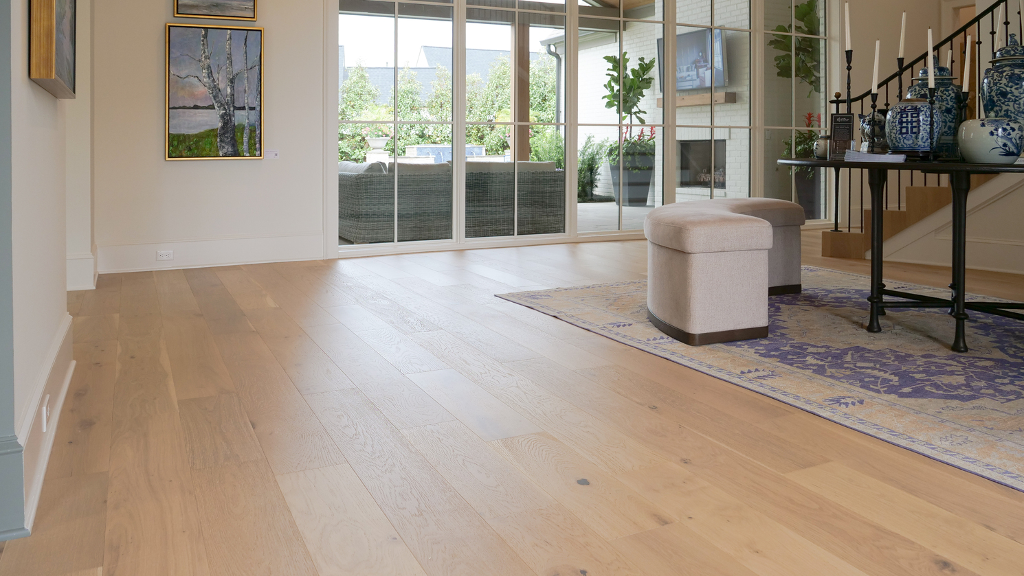Light-filled entryway in Germantown home with European white oak floors