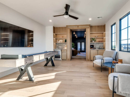 Light Battersea European White Oak flooring in a new build game room designed for gathering