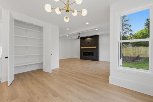 Natural wheat-gold flooring creating a warm foundation in a modern Raleigh home