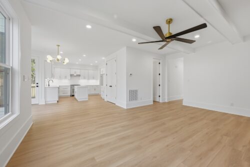 Open kitchen and dining area with Lily Pond wide plank flooring in Raleigh, NC
