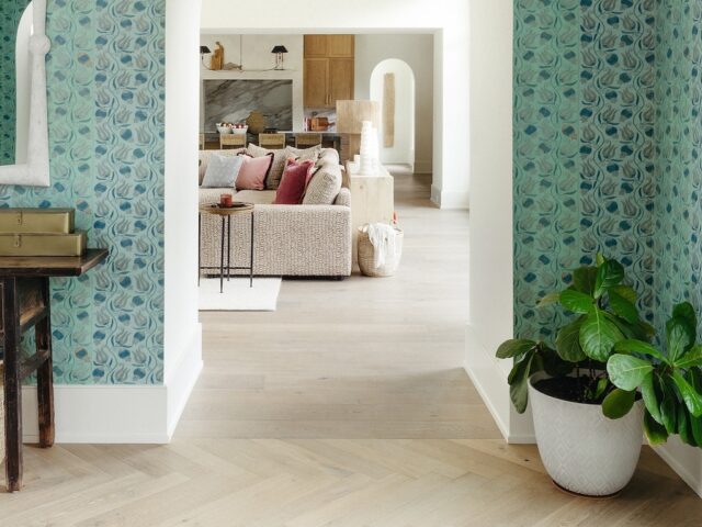 Herringbone and Bright Hues Mark This Lake Norman Home Entryway