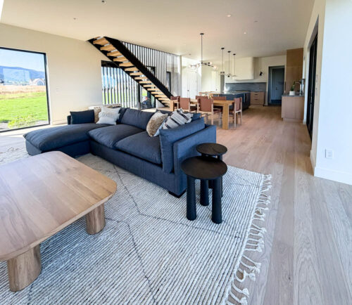 Living area featuring wide plank European white oak from Real Wood Floors in Bozeman, Montana.